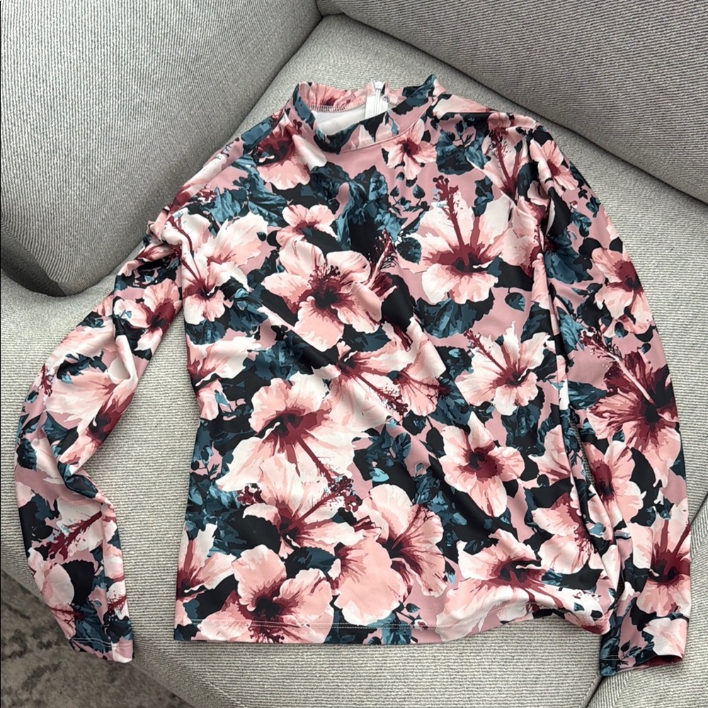 Albion Pink and Blue Long Sleeve Fitted Swim Rash Guard